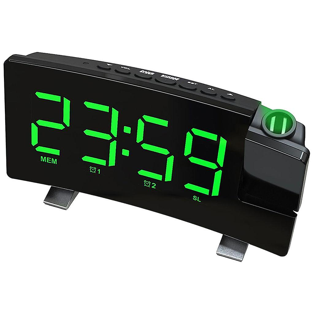 Alarm Clock Radio Projection Dual Alarm LED Desktop FM Radio Green Light