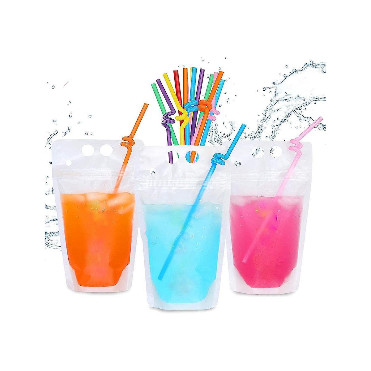 100Pcs 16Oz Drink Pouches for Adults - Drink Pouches with Straws X100 - Resealable Smoothie Pouches