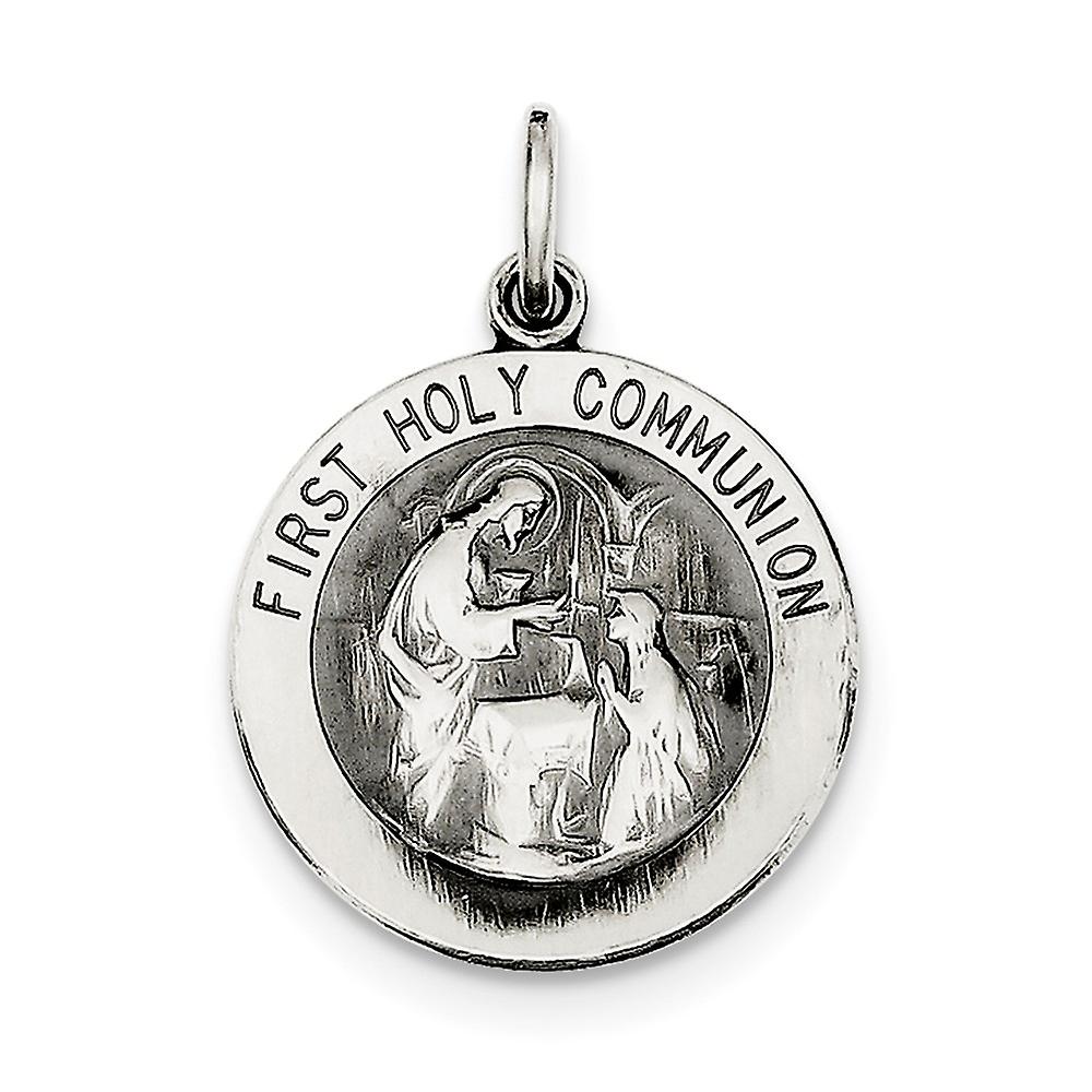 925 Sterling Silver Solid Matte finish Engravable (back only) Artisan Oxidized First Holy Communion Medal Pendant Neckla