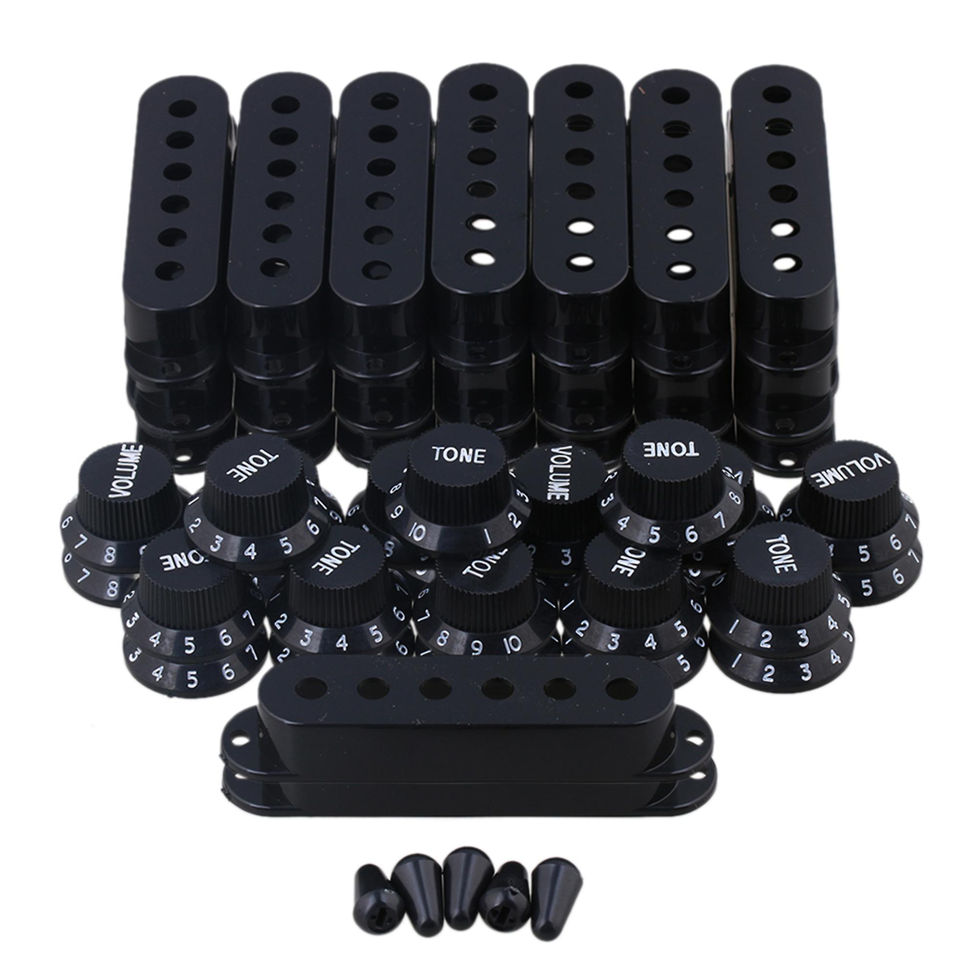 10 x Guitar Black Plastic Single Coil Pickup Covers 48/50/52 + Volume Tone Knobs