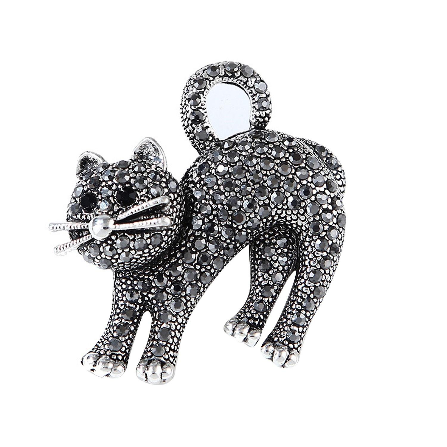 Lapel Pin Fine Workmanship Electroplating Cat Design Full Rhinestone Ornamental Clothing Matching Co