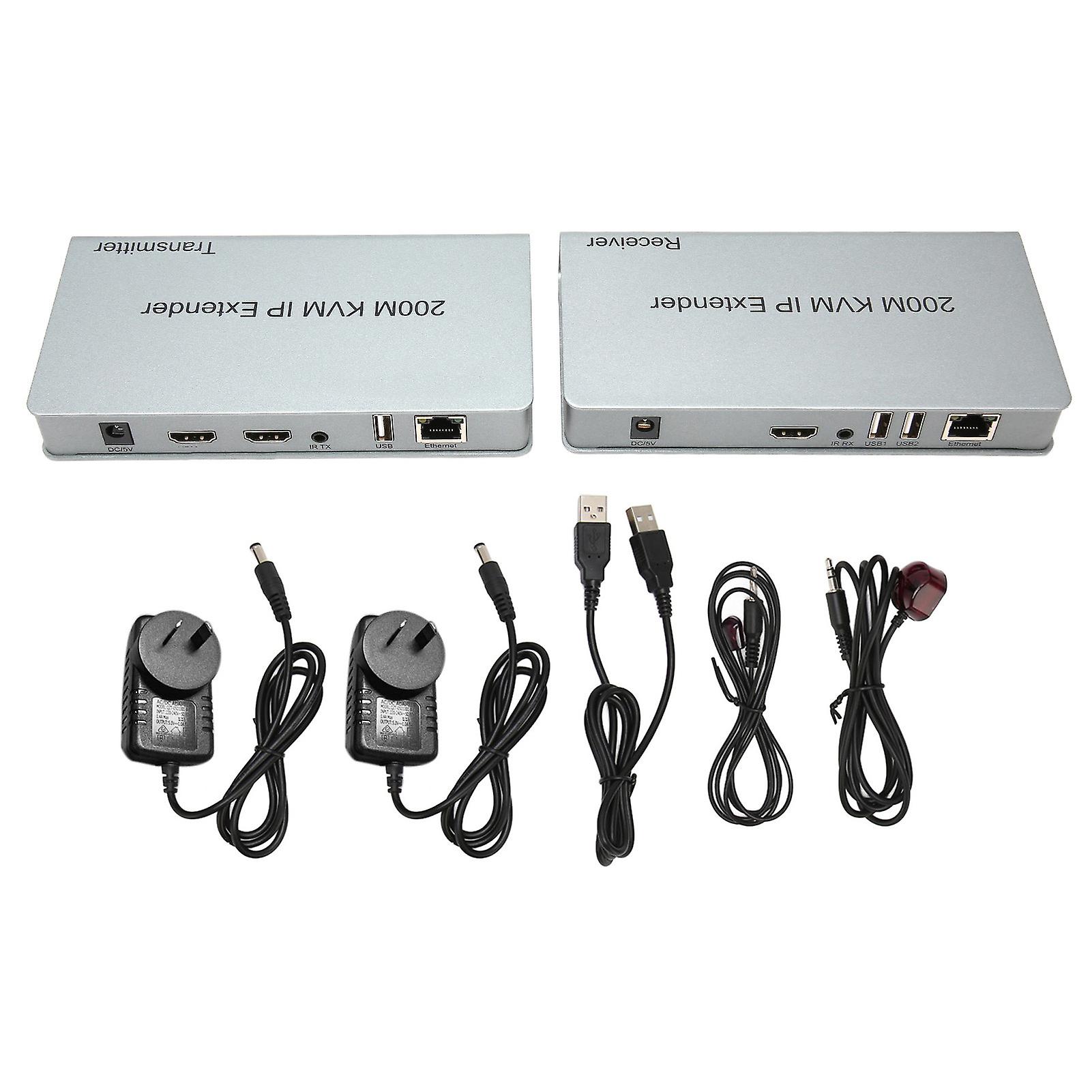 200m KVM IP Extender RJ45 HD Multimedia Interface KVM Over IP Extender with Wide IR TCP IPm By UTP STP for PC 100‑240V AU Plug