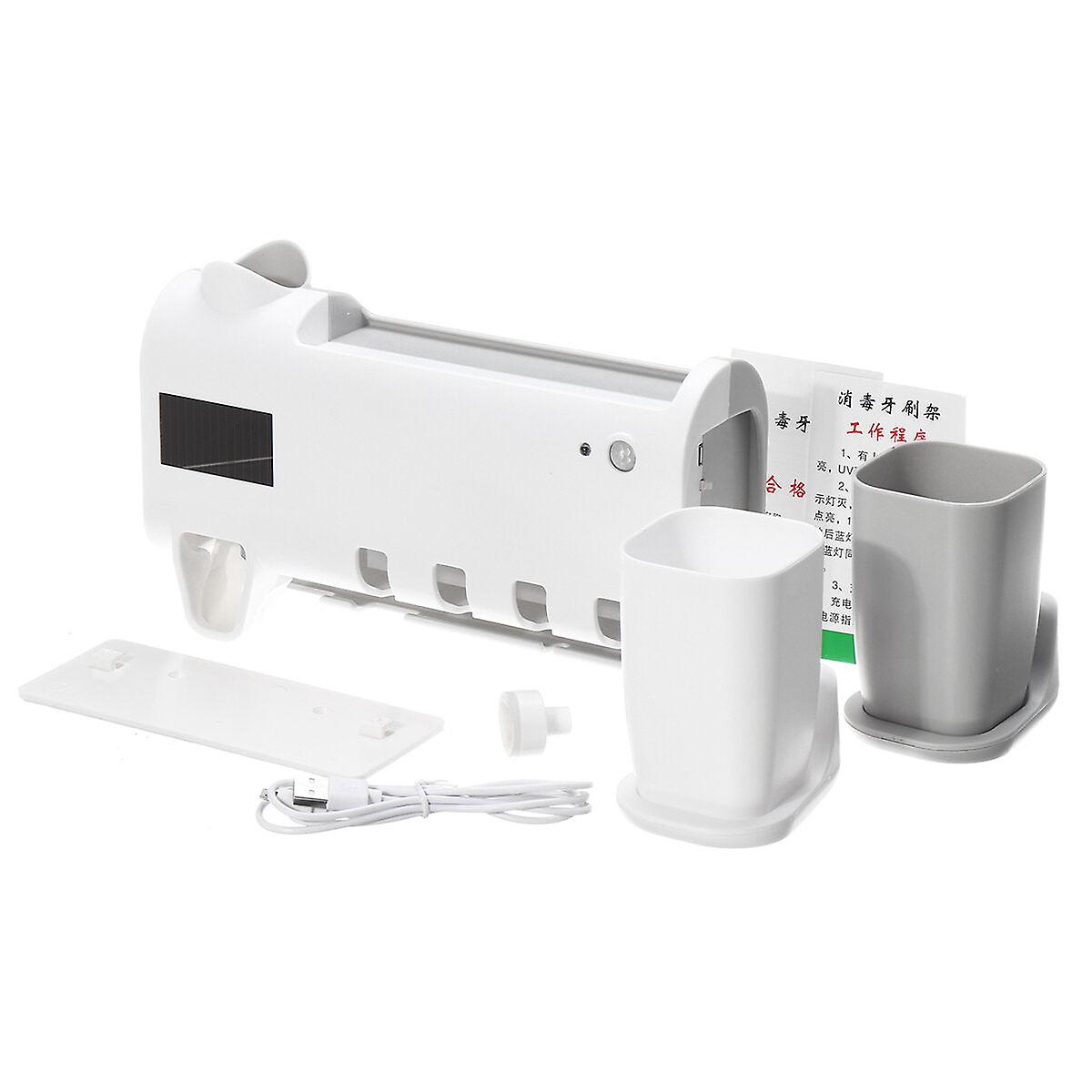 3 In 1 Uv Light Toothbrush Sterilizer Holder Cleaner Automatic Toothpaste Dispenser With 2 Cups