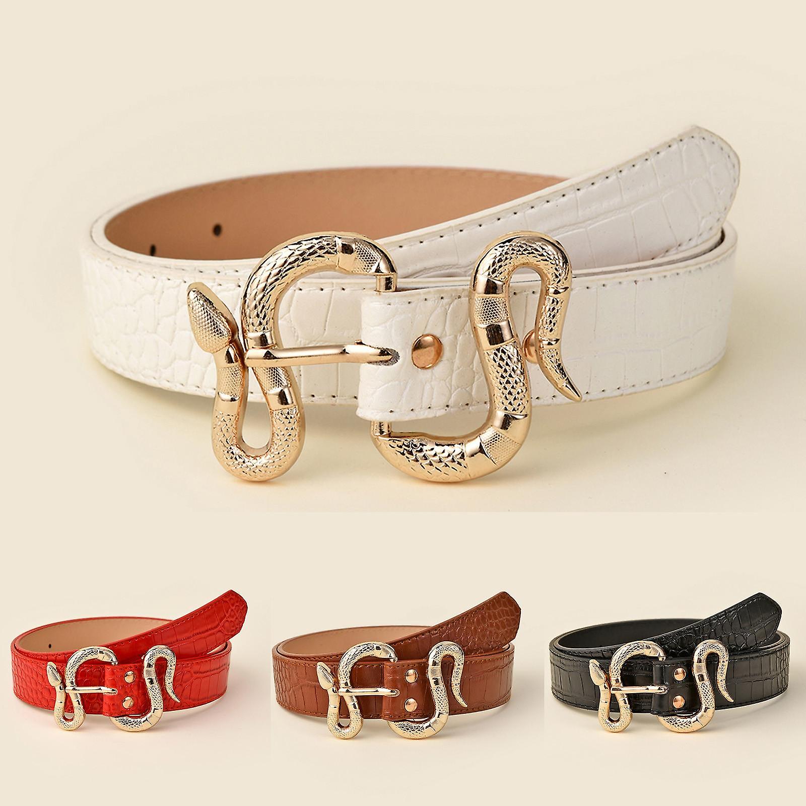 Beatit Kvinnor Mode Midja Bälte Snake Design Bälte Tunt Spänne Läder Midjeband