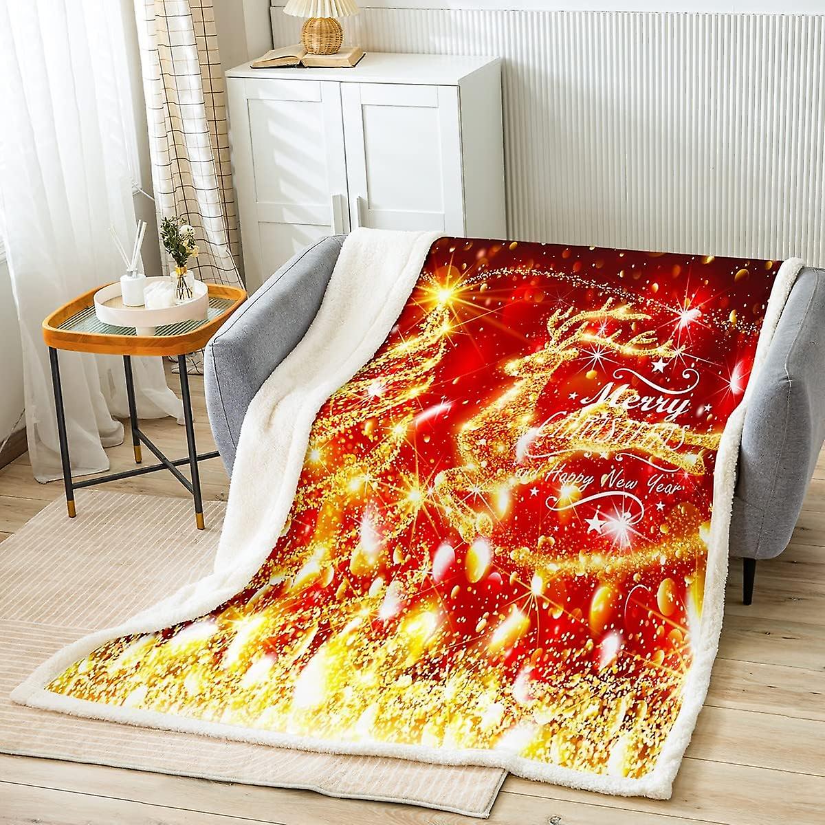 Merry Christmas Throw Blanket Kids Cute Deer Fuzzy Blanket for