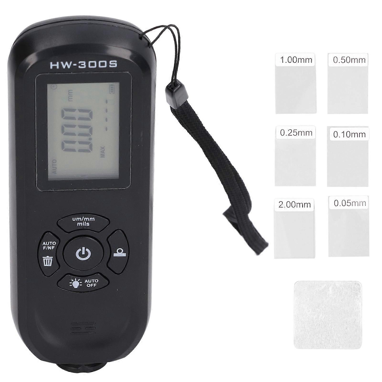 HW300S Coating Thickness Gauge Digital Backlight LCD Film Thickness Meter for Manufacturing Metal Processing ChemicalHorizontal Screen Black NO.4194