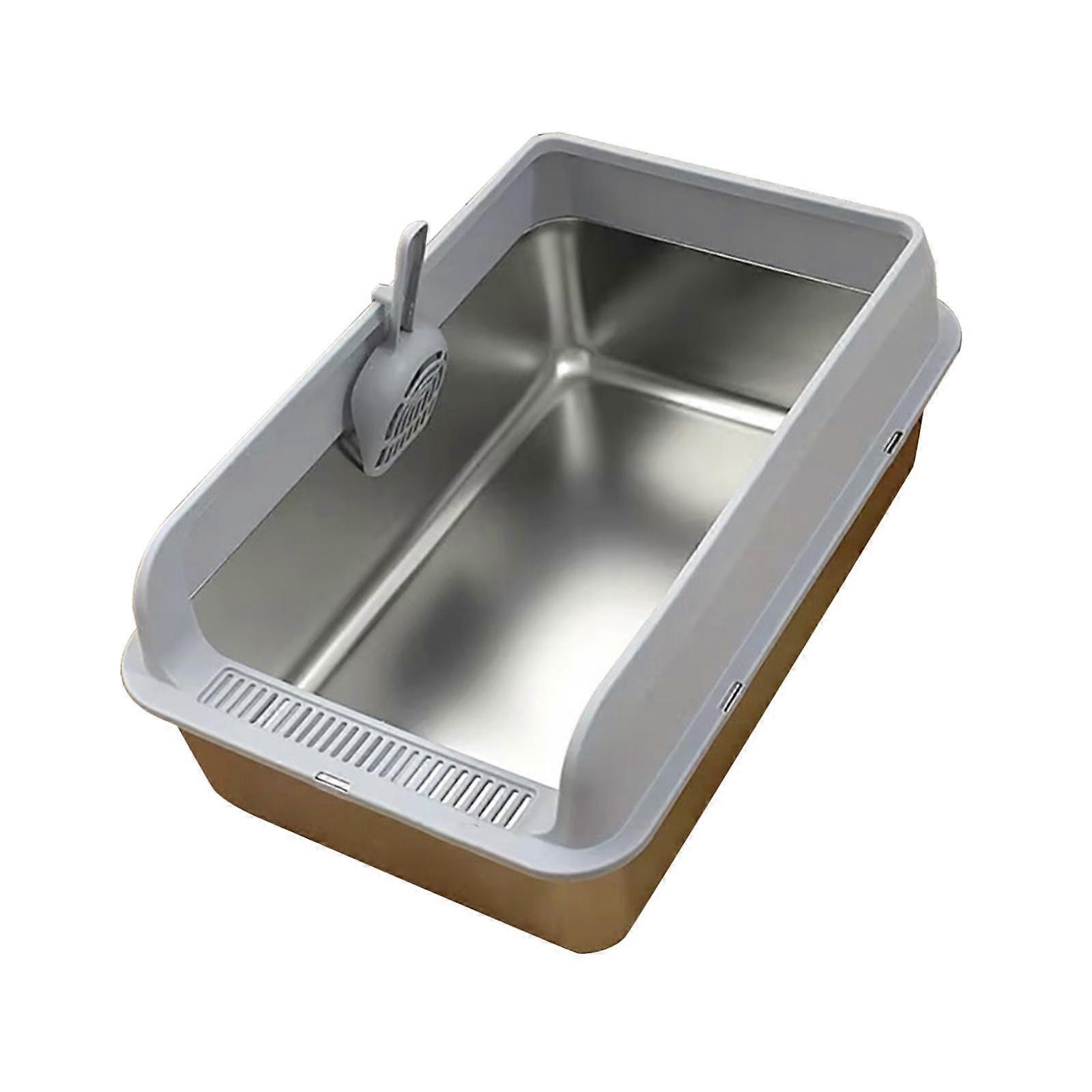 Cat Litter Box Anti Splashing Sturdy Kitty Litter Pan for Kittens Kitty Cats Light Gray