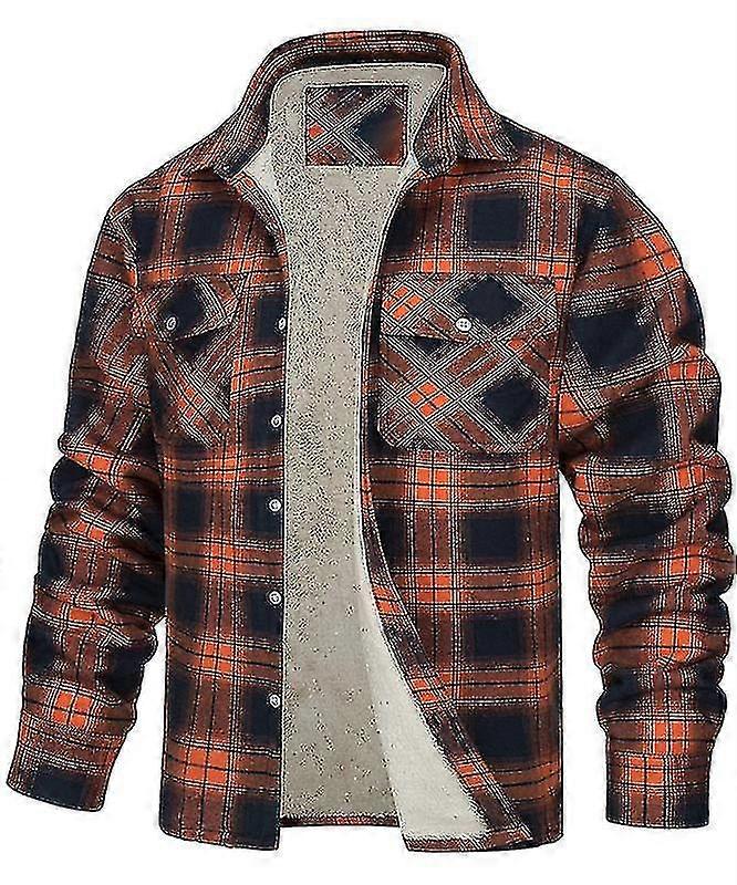 Men's Lumberjack Checked Flannel Fleece Lined Jacket Buffalo Plaid