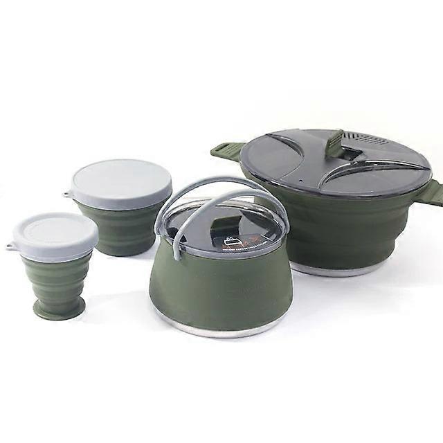 Foldable Camping Cook Pot Kettle And Tableware - Heat Resistant With Folding Bowl And Cup For Hiking And Backpacking