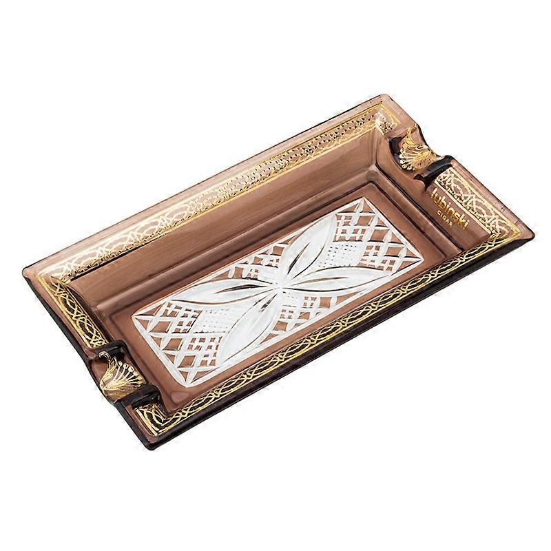 Lubinsk Glazed Cigar Ashtray Double Slot Handmade Gold Flower Carving Pattern Large Capacity Creative Crafts