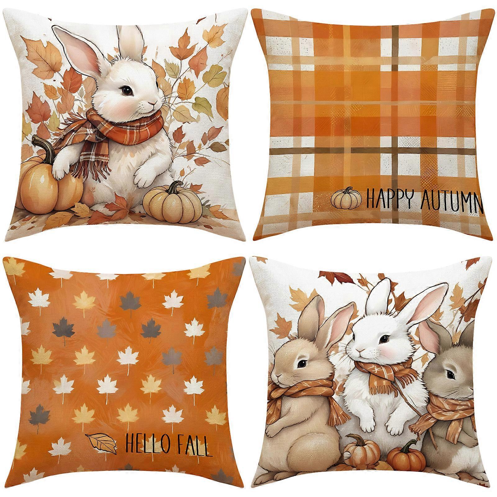 קריקטורה חמוד ארנב הדפס כיסוי כרית סתיו קציר חג ההודיה אווירה קישוט ספה כיסוי כרית