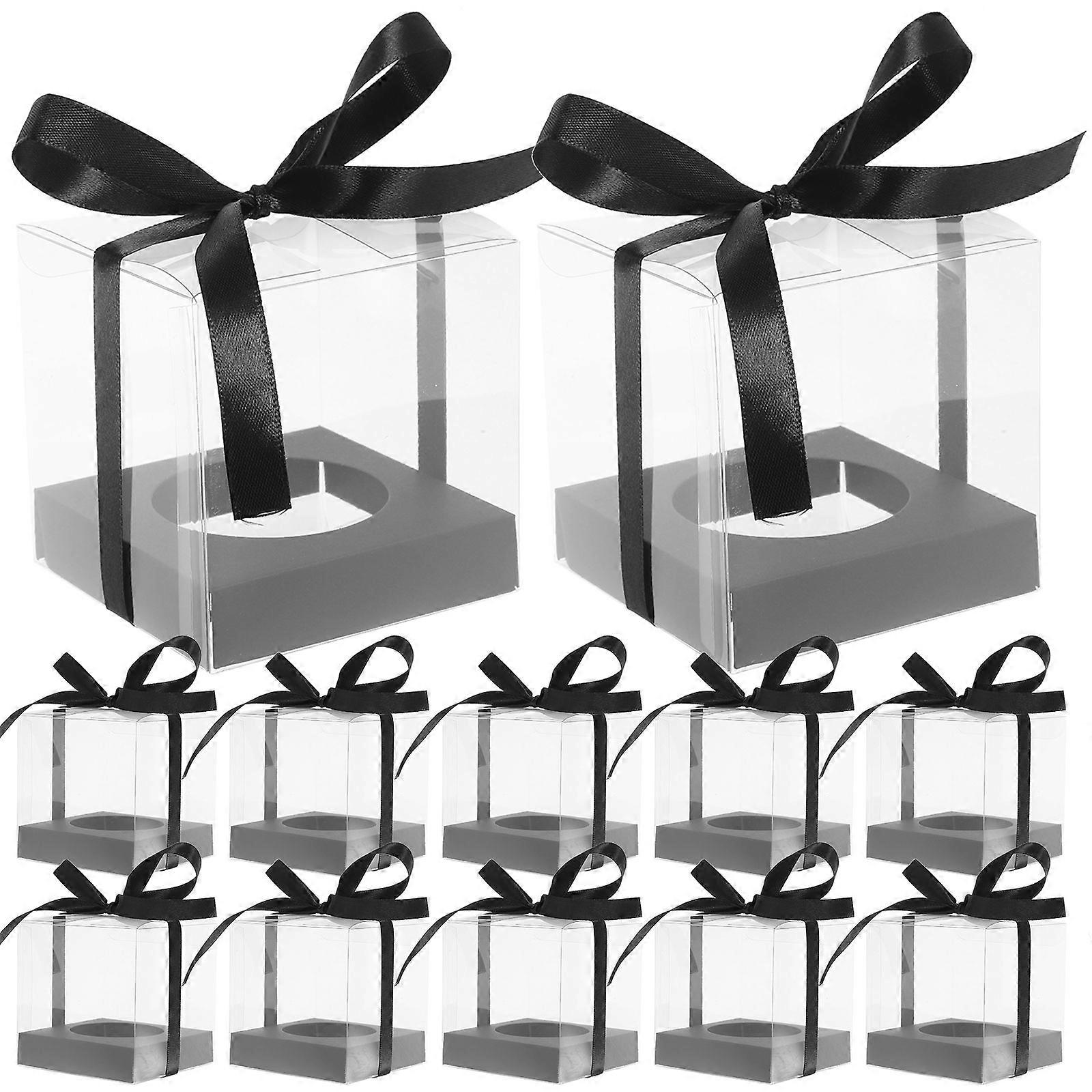 30pcs Clear Mousse Cake Boxes Mousse Packing Case With Ribbon Decoration