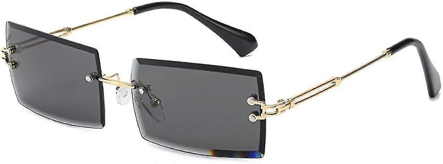 Ultralight Metal Frame Gradient Rimless Rectangle SunglassesBlack
