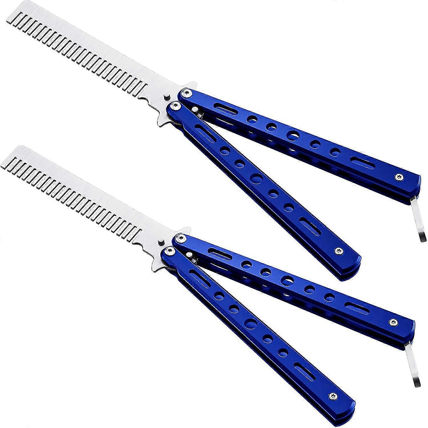 2 stk Rustfritt stål Folding Training Butterfly Comb Styling Tool (blå) - DD01