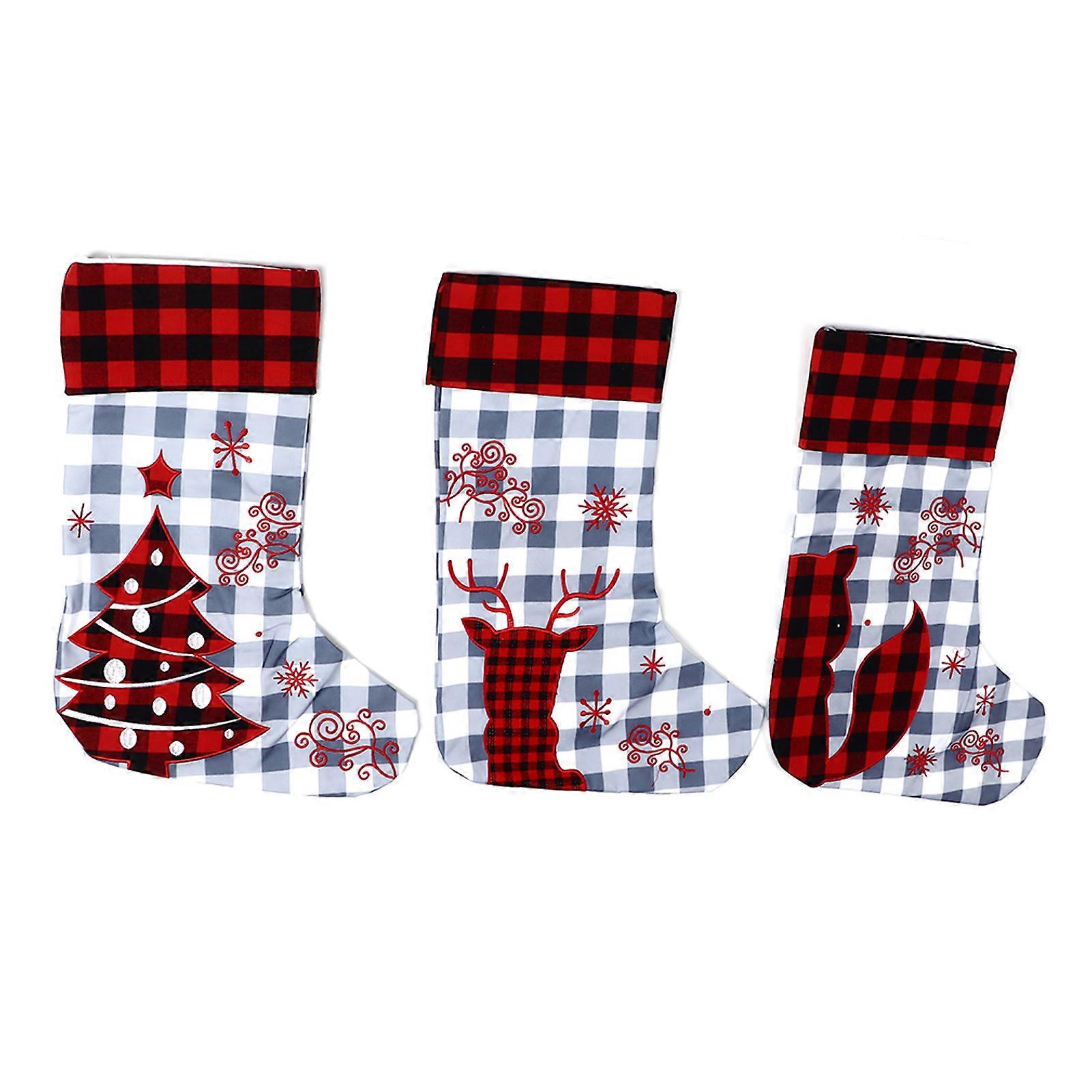 3pcsクリスマスストッキング革新的な漫画絶妙な格子縞のクリスマスストッキングは、家族の休日のクリスマスパーティーの装飾のために設定されます