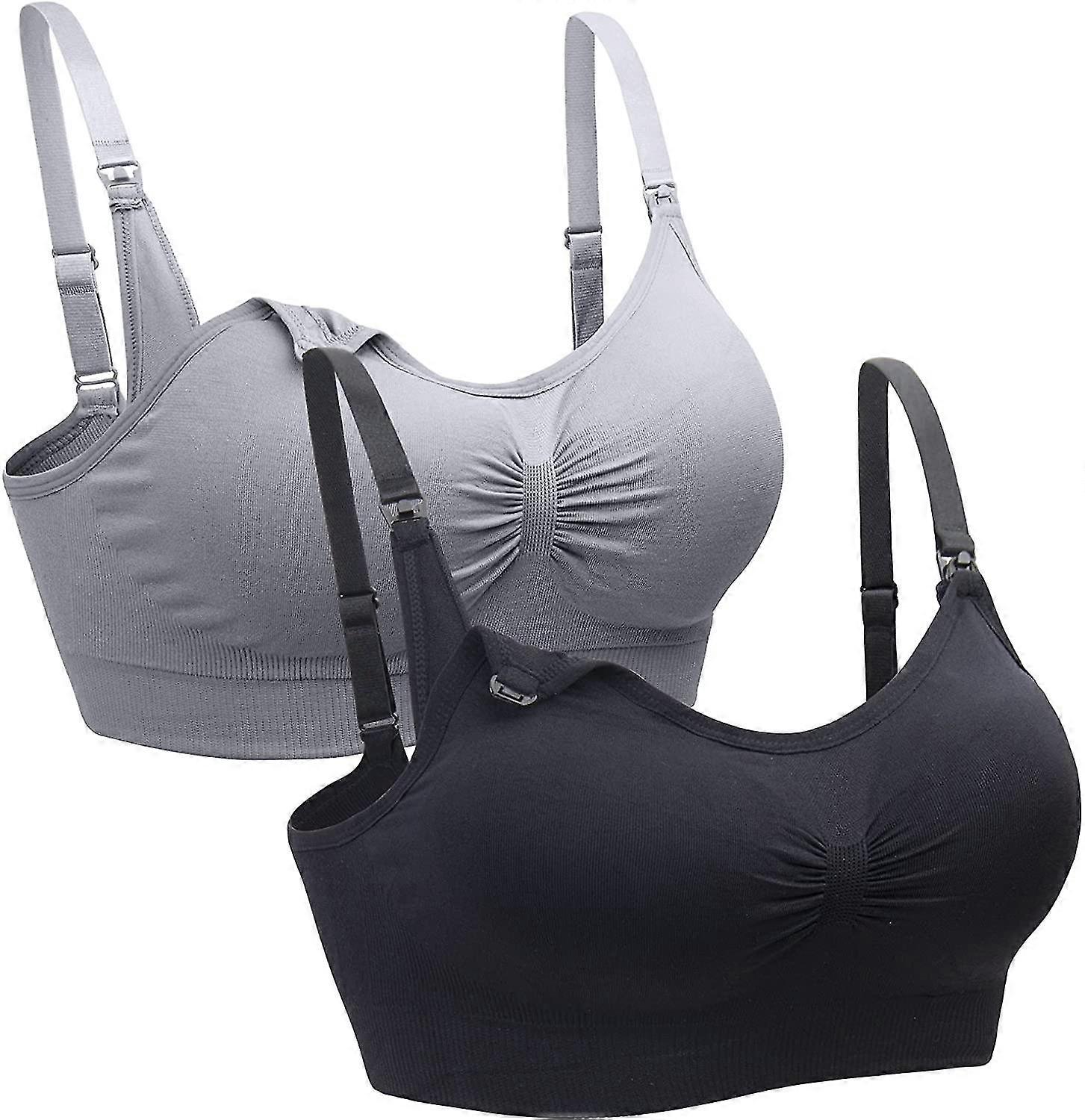 2 Pack Nursing Bra Wireless Bra Women's-gray+black-2xl