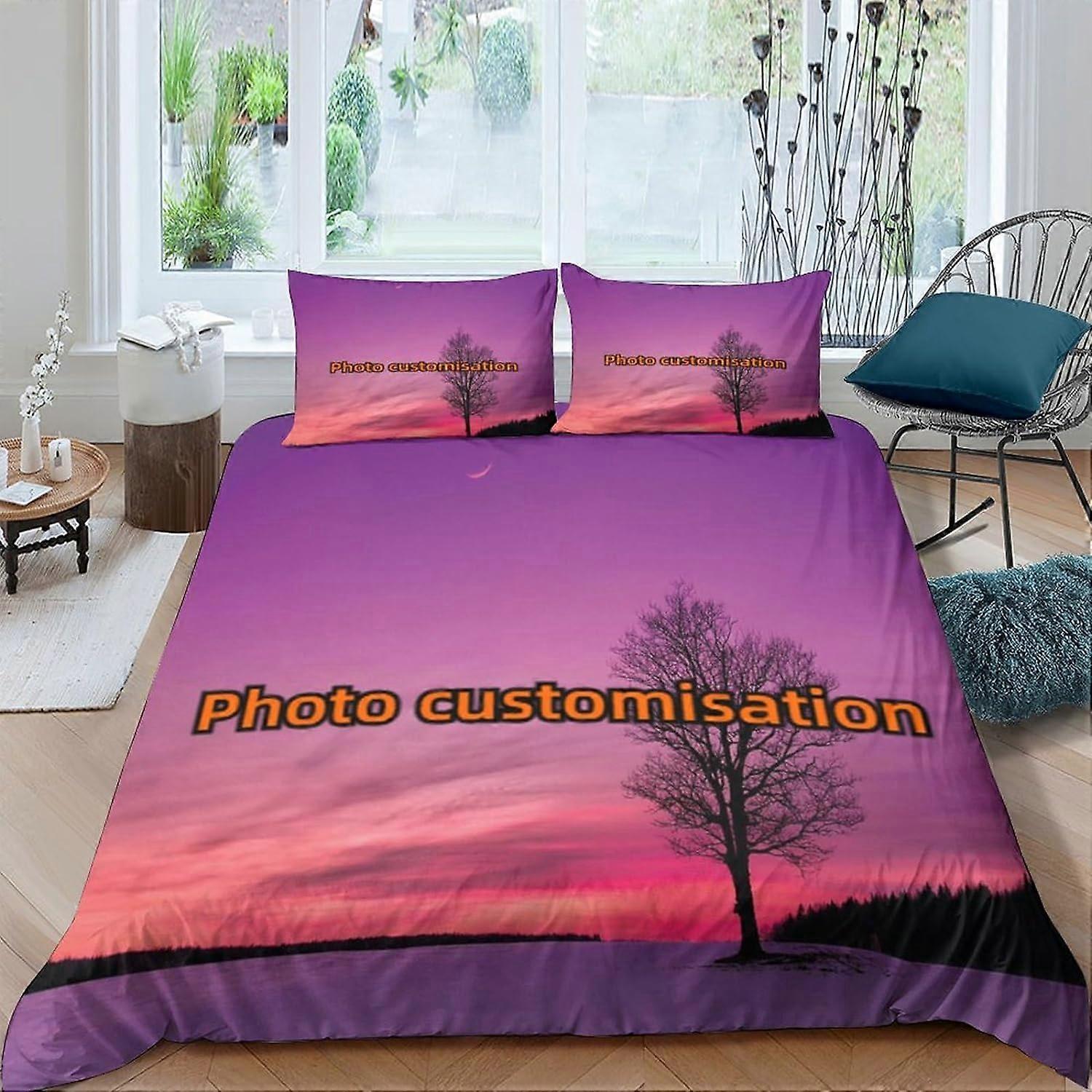 Photo Customization Bedding Set of Duvet Cover and Pillowcase, Digital Printing D DIY Customization Duvet Covers, Machine Washable, Ho