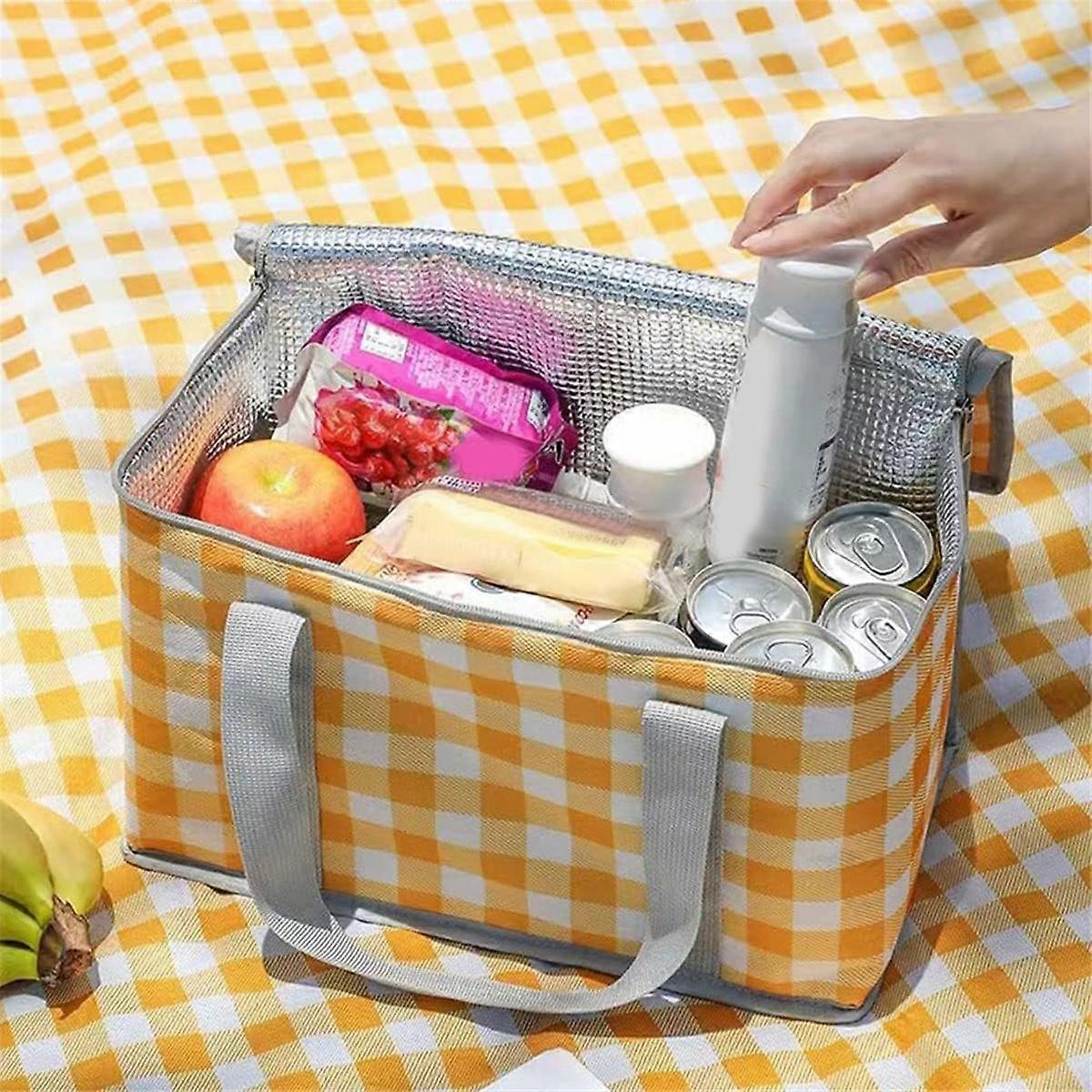 תיק מבודד שקיות סל פיקניק תיק חוף תיק צידנית מתקפל לשימוש חוזר עם רוכסן עליון - חם
