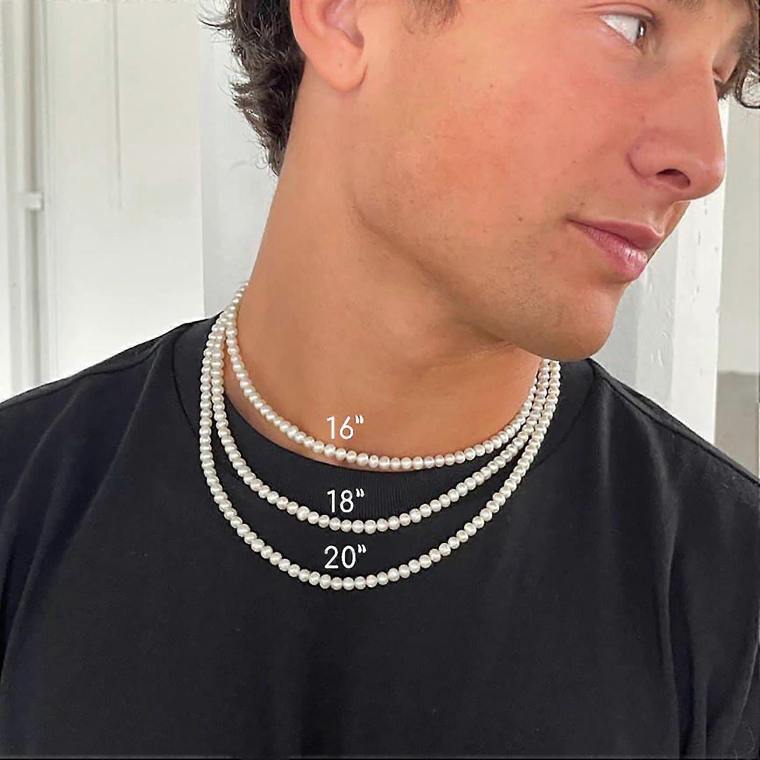 قلادة اللؤلؤ المقلدة للرجال بسيطة مصنوعة يدويا قلادة اللؤلؤ 4 مم قلادة اتجاه جديد