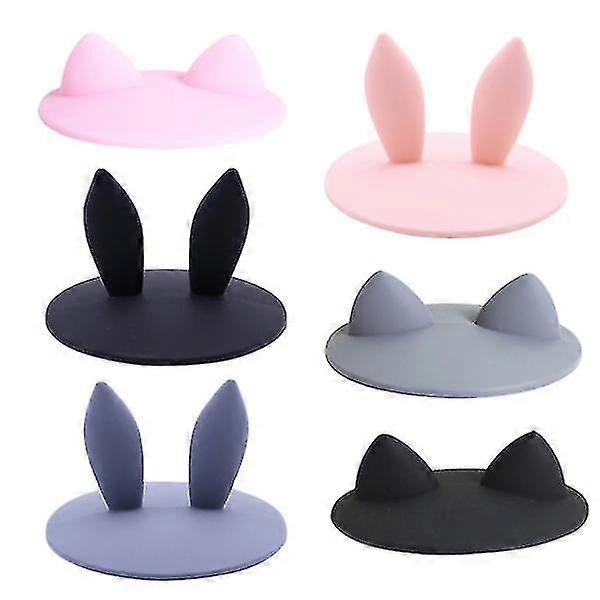 6pcs Leakproof Cartoon Ear Design Silicone Cup Lids Dustproof Round Suction Sealed Mug Covers (random Pattern) Tw