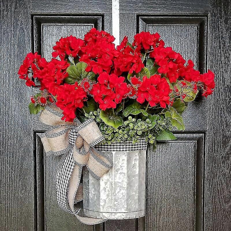 Artificial Geranium Basket Wreath Easter Front Door Flower Hanging Planter Decor