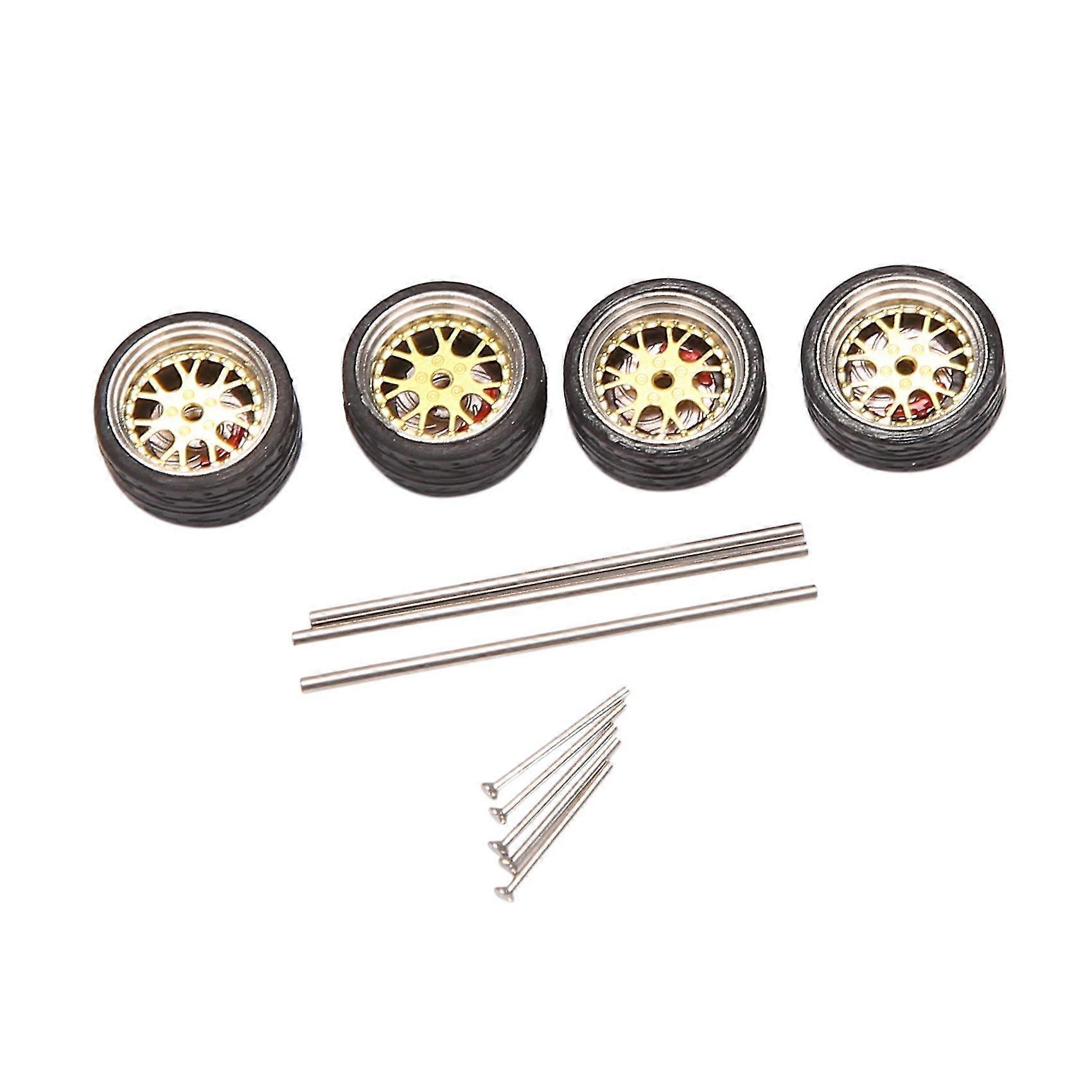 4pcs 1/64 Scale Steam Wheel Alloy Wheel Tire Alloy Model Car With Brake Disc For 1:64 Vehicle Unive