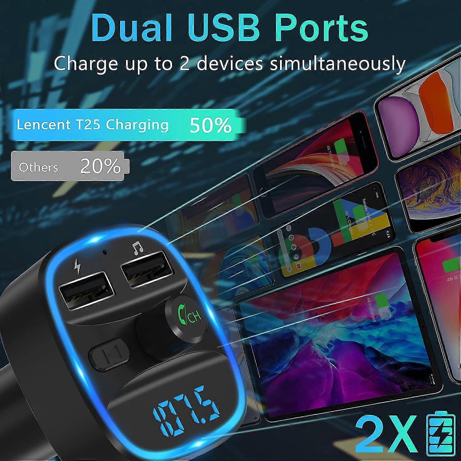 Émetteur FM Bluetooth Pour Voiture - 2 Ports USB (QC3.0 + Type-C), Appels Mains Libres, Lecteur SD/USB - Compatible Tous Smartphones