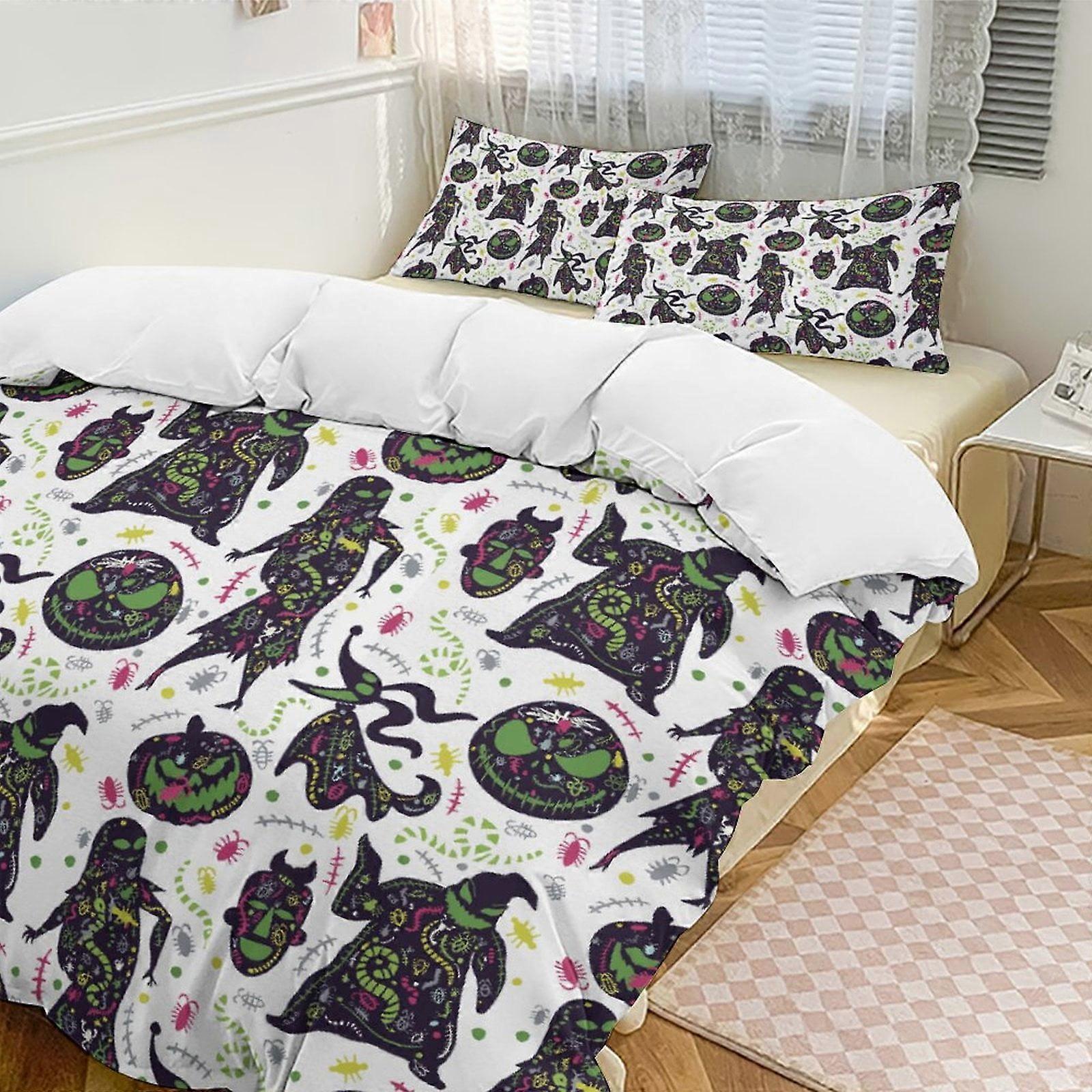 v7602  Bed Sheets Bedding Green White The Nightmare Before Christmas Comforter Set Soft 3 Pcs Twin Bedding Sets Thicken for All Season, 1 Comforter  2