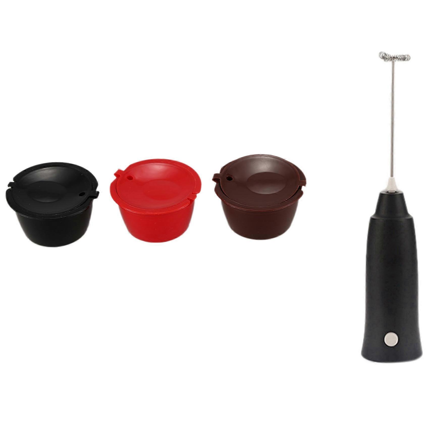 3 Pack Dolce Gusto Refillable Coffee Capsules Reusable Coffee Pods Filters with Handheld Mixer Milk