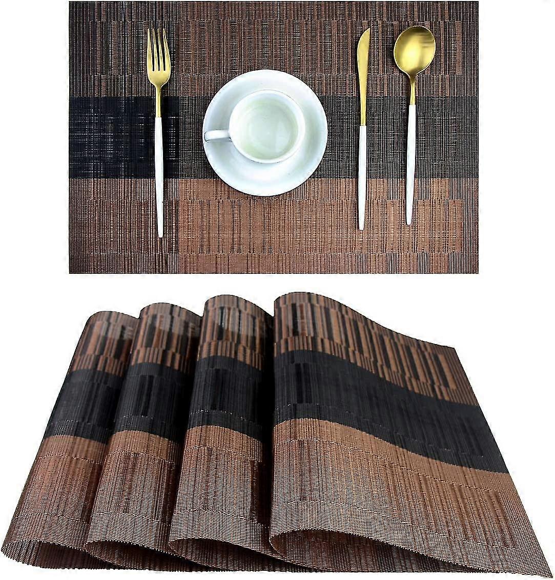 Sets de table, sets de table durables pour table à manger, sets de table de cuisine lavables en vinyle tissé, lot de 4 (marron)