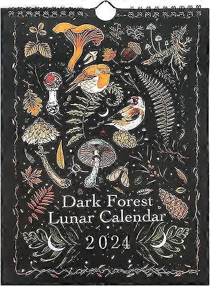 暗い森の太陰暦、2024年カレンダー カラフルな水墨の壁掛けカレンダー 動物カレンダーアート 毎月の月カレンダーホイールカラフルな水墨アートカル