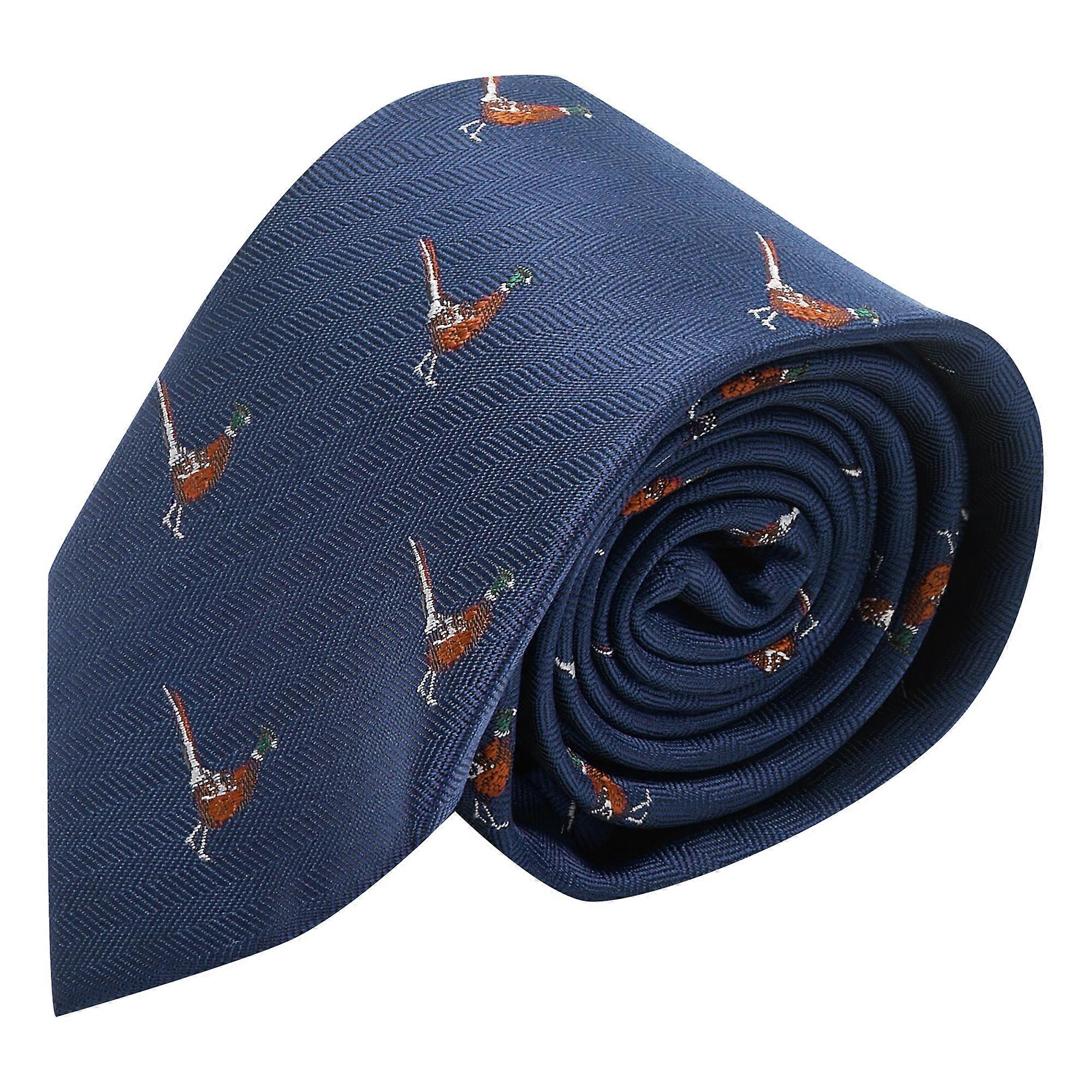 Navy Blue Herringbone Pheasant Tie