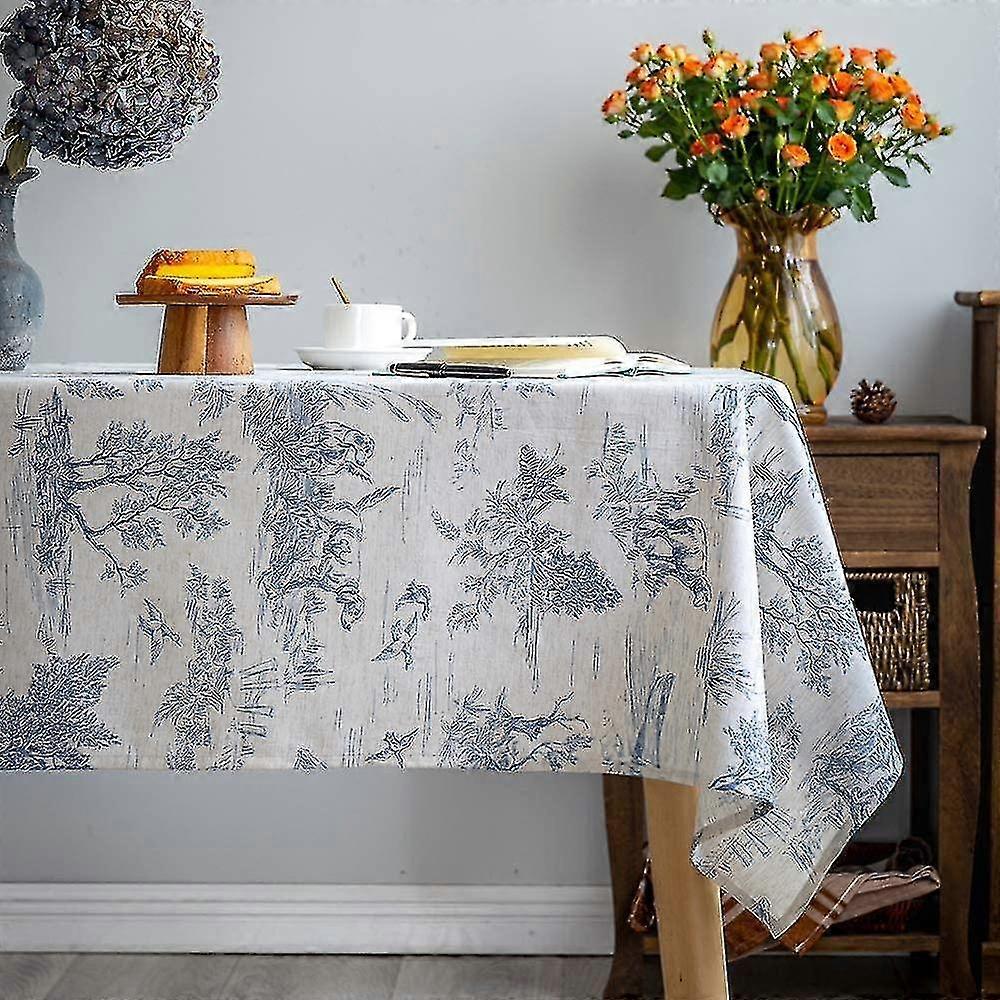 Rustic Classic French Village Print Linen Tablecloth Farmhouse Table Decor 90*90cm Rectangular/rectangular Blue Tablecloth For Kitchen Dining