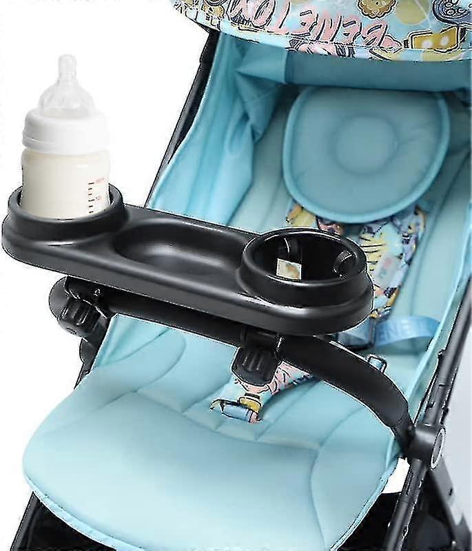 Universal Stroller Snack Tray With Cup Holder,stroller Organizer,removable Nonslip Grip Clip For Stroller Bar (black)-yvan