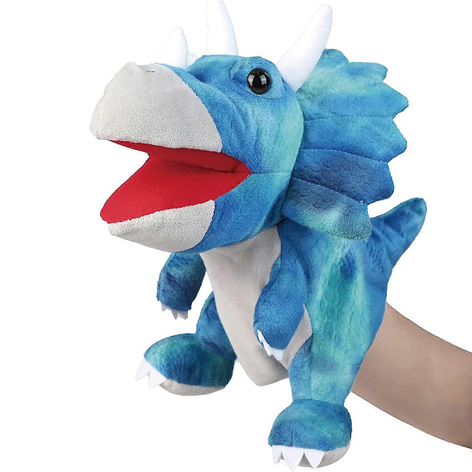 Plush Dinosaur Hand Puppet with Open Movable Mouth for Imaginative Play, Role Play, Interactive Toy Birthday Gift for Kids