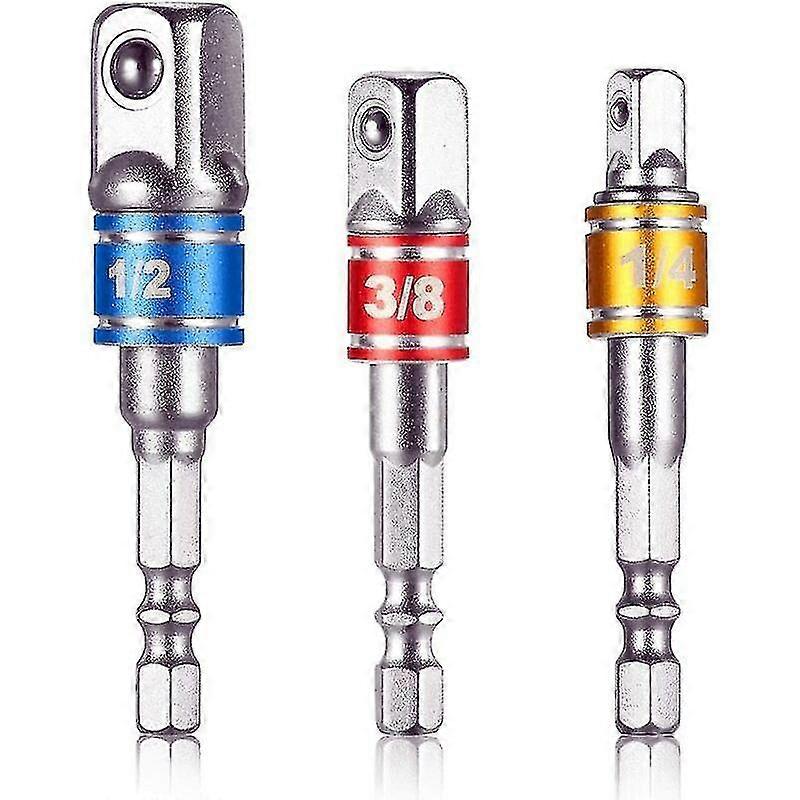 3pcs Hex Drill Bits Adapter 1/2" 3/8" 1/4" Steel Socket Adapter Socket Adapter Converter Set