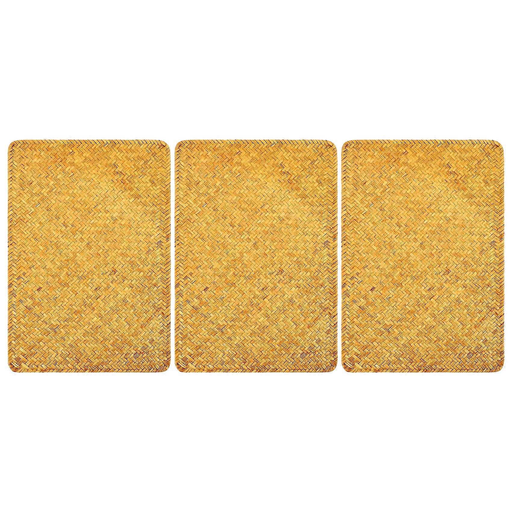 Pack of 3, Natural Seagrass Place Mat, 17.7inch x 12inch, Hand-Woven Rectangular Rattan Placemats