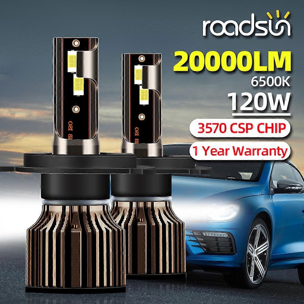 roadsun H4 LED Headlight H1 H7 H8 H9 H11 9005 HB3 9006 HB4 Car Led Lights 20000LM 120W 6500K CSP Chip Hight Low Beam Fog Lamp