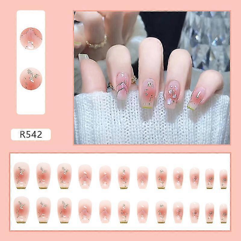 Manicure Sheet Powder Translucent Gradient Color Shiny Fragments Green French Edge Summer Fresh High Quality Fake Nails Short Ballet