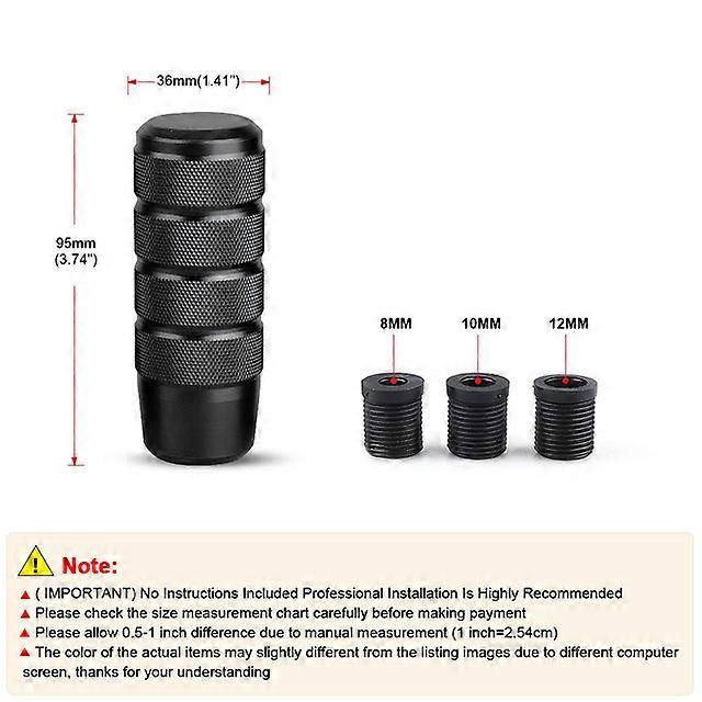 95mm Car Manual Transmission Aluminum Knurled Shifter Lever Knob Gear Shift Knob Racing Non-Slip With Three Adapters
