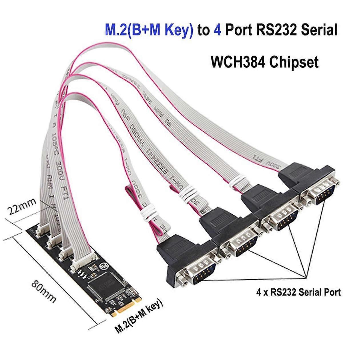M.2 M+B Key to 4x RS232 Serial Adapter Card M.2 Expansion Card 4 Port Serial RS232 M.2 Controller Card for Desktop PC