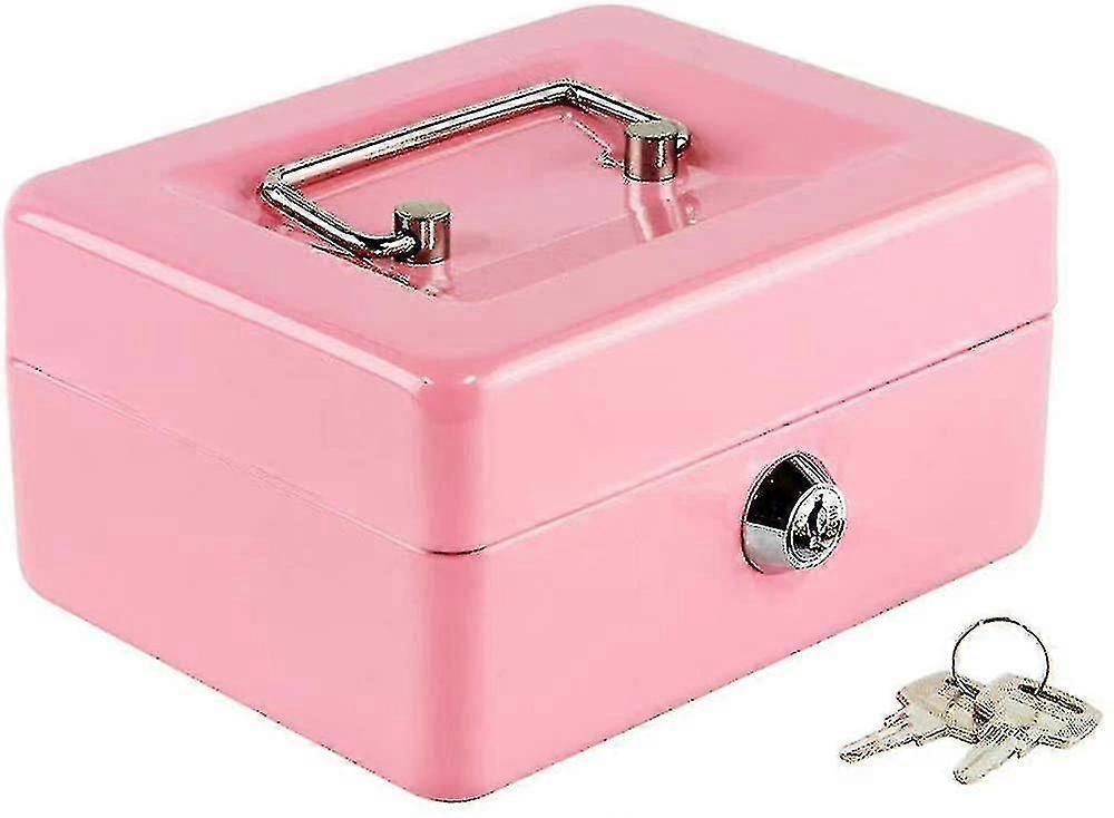 Cassa con vassoio porta soldi, piccola cassetta di sicurezza con chiave, cassetto contanti, 5,91 "x 4,72" x 3,15" rosa piccolo