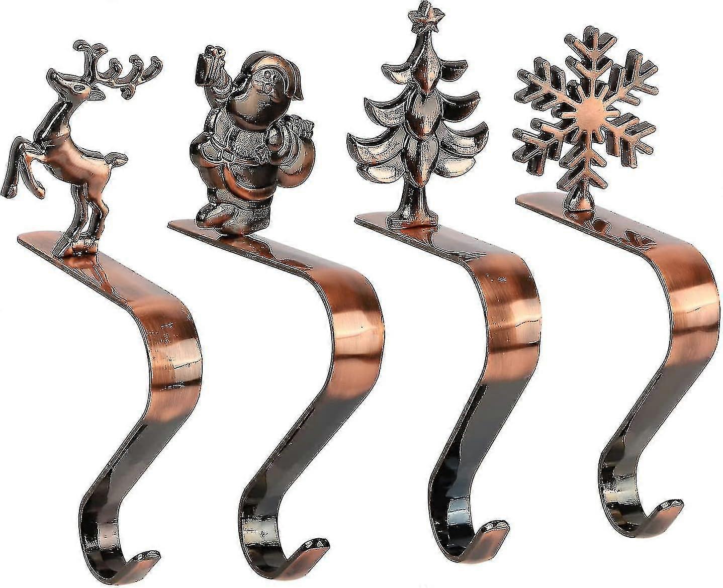 4 Pack Christmas Stocking Hangers For Fireplace - Non Slip Metal Christmas Stocking Holder, Hanging Stocking Hooks Xmas Holiday Decorations, With Tree
