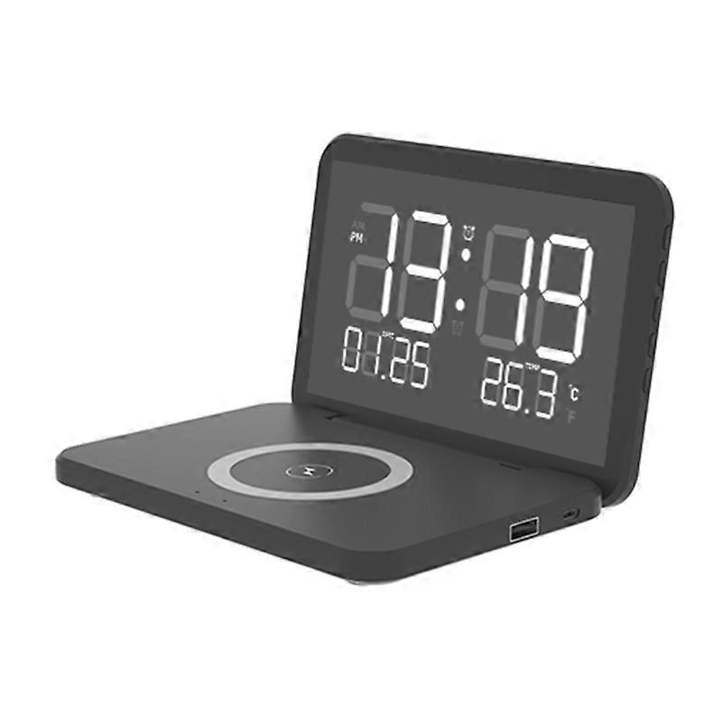 Wireless Charging Clock with Calendar/Temperature Display/LED Mirror Display