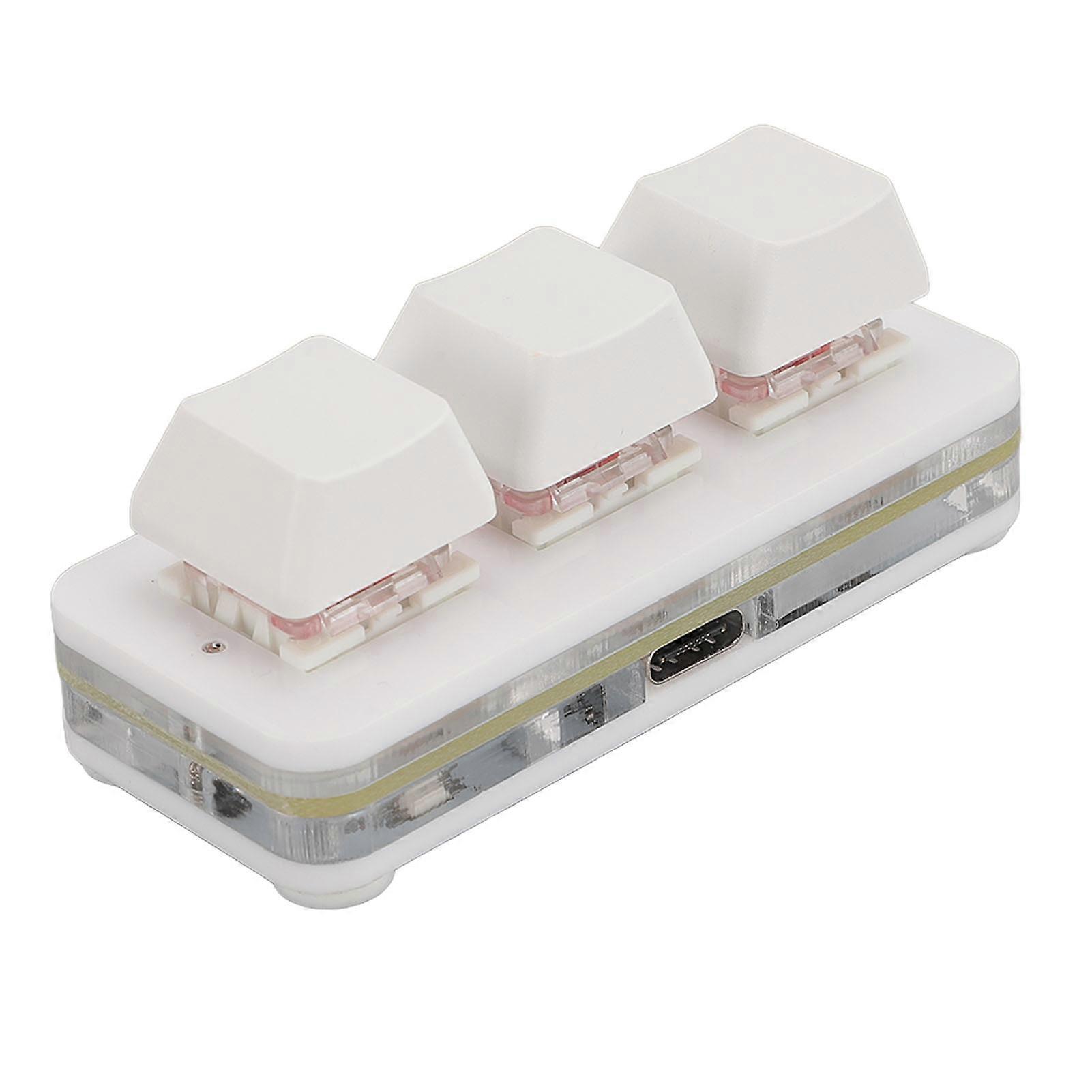 3 Key Mini Keypad USB Mechanical Gaming Keyboard RGB Customized Programmable Keypad with Red Switch for Office Work White 