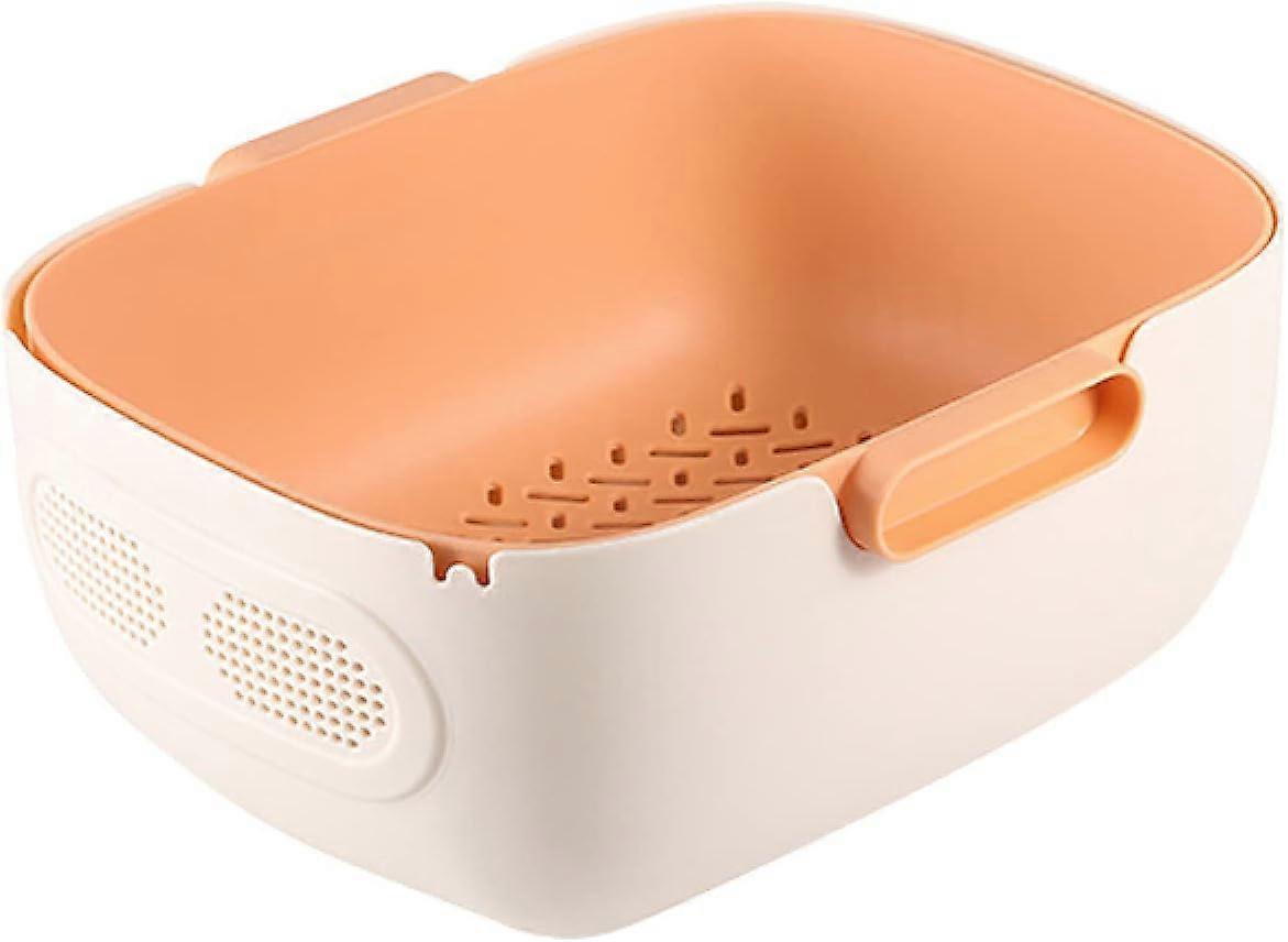 Fruit Vegetable Drain Basket with Double Storage, Removable Mesh Rice Wash Basket Drain Basin, Household Dining