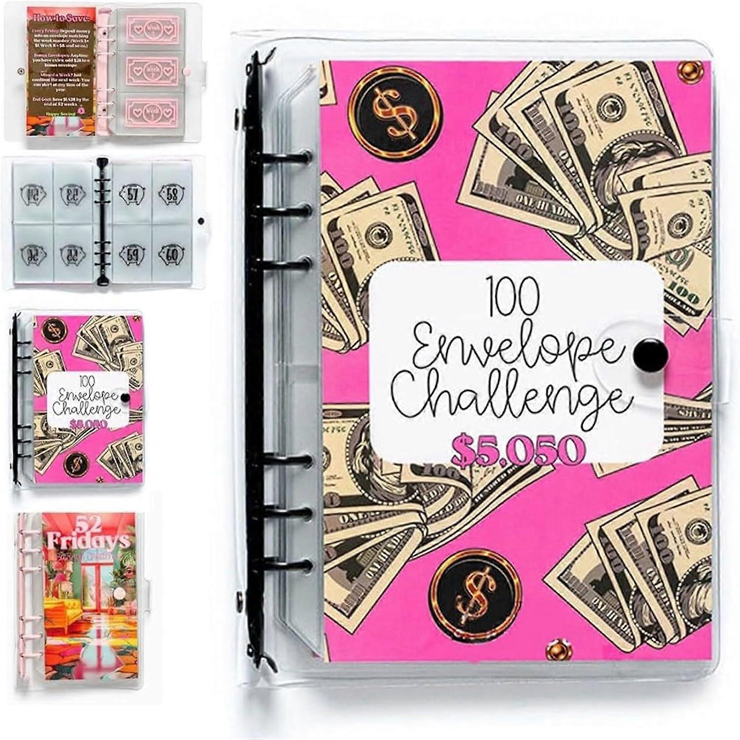100 Envelopes A5 Money Saving Budget Binder with Savings Challenge Game, Money Saving Binder with Cash Envelopes Expense Sheets Tracker & Category Sti