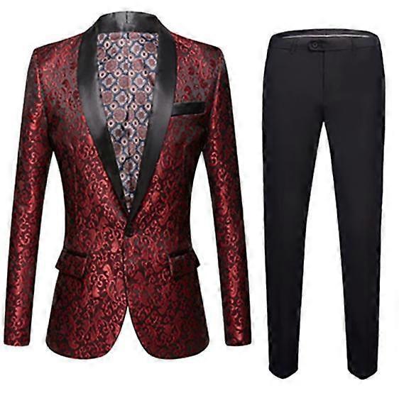 Men's Floral Suit Jacket One Button Stylish Jacquard Dinner Jacket Two Pieces