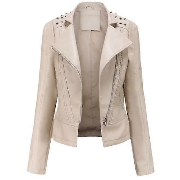 Ladies Leather Jacket Coat Zipper Thin Waist Slim-type Spring Autumn