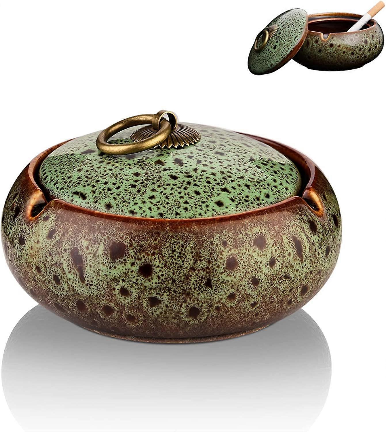 Askkopp med lock, cigarett keramisk askkopp, vindtät askkopp för utomhusbruk inomhus, retro askkopp för hemmakontor dekoration, bar, café, hotell